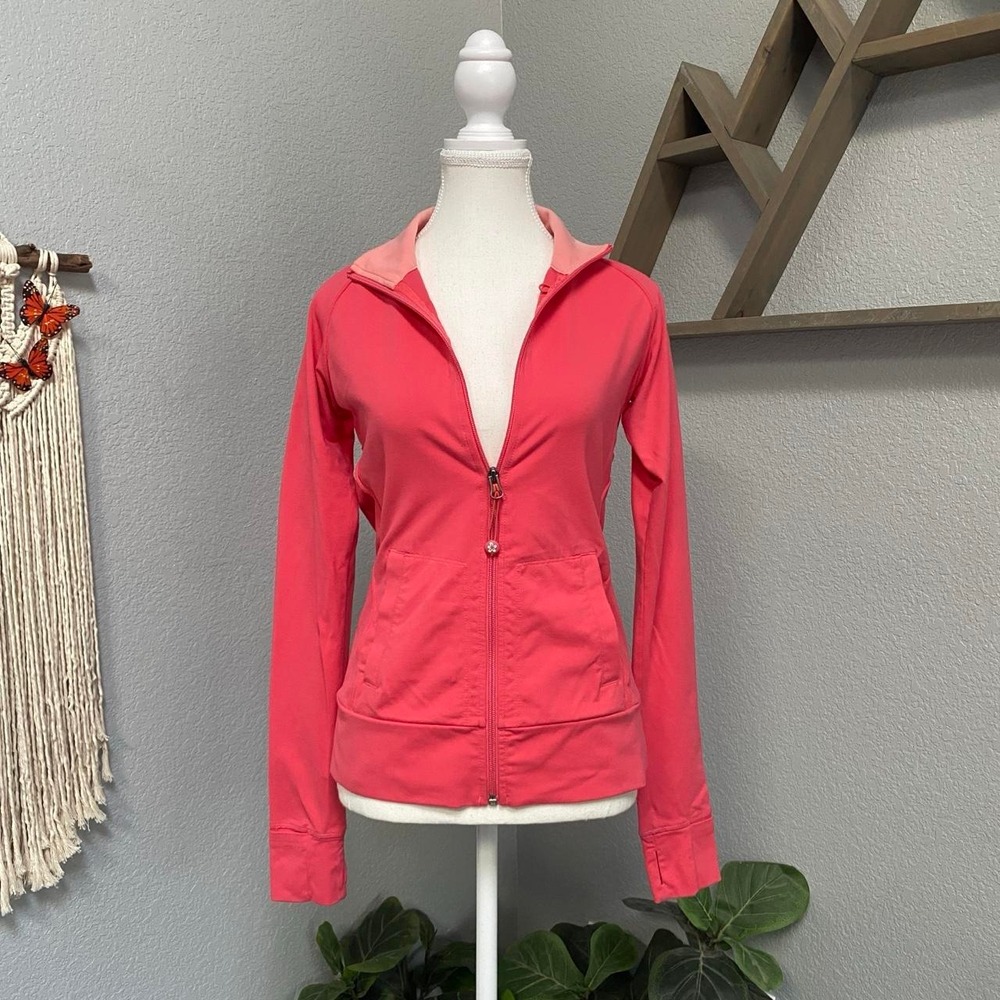 TUFF ATHLETICS PINK ZIP UP JACKET THUMB HOLE LONG SLEEVE EMERGENCY HAIR TIE